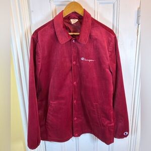 Vintage Champion Velour Snap Jacket Burgundy Small Fits Medium Y2K